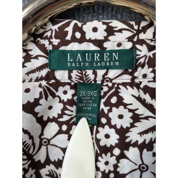 LRL Ralph Lauren Poplin Top Womens 3X Brown Floral Button Up Dress Shirt - Picture 2 of 10